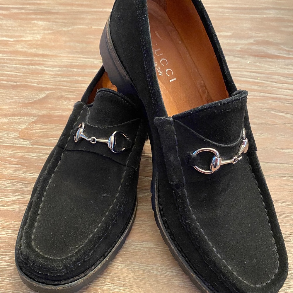 Gucci Women’s 9 B Black Suede Horsebit Loafers